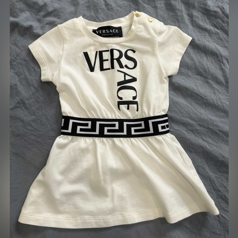 Versace White Dress with Black Patterned Belt